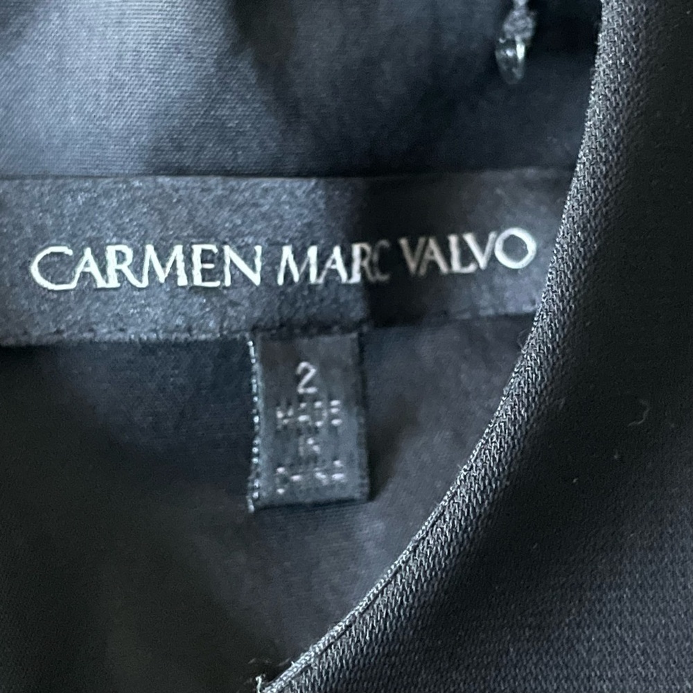 Carmen Marc Valvo Shoulder Ruffle Sheath Dress Black Size 2- 47442 - Picture 10 of 14